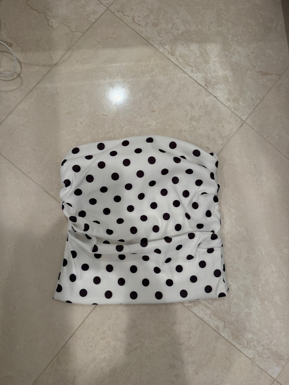 Zara White and Black Polka Dot Strapless Top